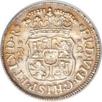 obverse of 2 Reales - Fernando VI (1747 - 1760) coin with KM# 86 from Mexico.