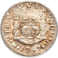 reverse of 2 Reales - Fernando VI (1747 - 1760) coin with KM# 86 from Mexico.