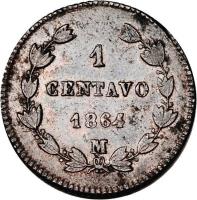 reverse of 1 Centavo - Maximilian I (1864) coin with KM# 384 from Mexico. Inscription: 1 CENTAVO 1864 M