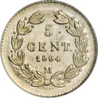 reverse of 5 Centavos - Maximilian I (1864 - 1866) coin with KM# 385 from Mexico. Inscription: 5 CENT 1864 M