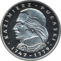 reverse of 100 Złotych - Kazimierz Pulaski (1976) coin with Y# 84 from Poland. Inscription: KAZIMIERZ PUŁAWSKI 1747-1779