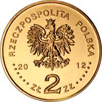 obverse of 2 Złote - UEFA European Football Championship (2012) coin with Y# 823 from Poland. Inscription: RZECPOSPOLITA POLSKA 20 12 ZŁ 2 ZŁ