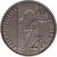 obverse of 20 Złotych - Lodz Ghetto (2004) coin with Y# 498 from Poland. Inscription: RZECZPOSPOLITA POLSKA 2004 20ZŁ