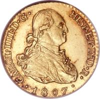 obverse of 1 Escudo - Carlos IV (1788 - 1807) coin with KM# 434 from Spain. Inscription: CAROL · IIII · D · G · HISP · ET IND · R · · 1793 ·