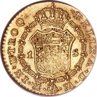 reverse of 1 Escudo - Carlos IV (1788 - 1807) coin with KM# 434 from Spain. Inscription: IN · UTROQ · FELIX · A · D 1 S · M · · MF ·