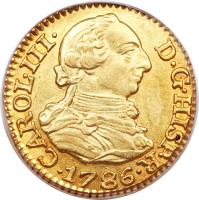 obverse of 1/2 Escudo - Carlos III (1786 - 1788) coin with KM# 425 from Spain. Inscription: CAROL · III · D · G · HISP · R · 1786 ·