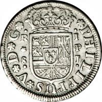 obverse of 1 Real - Felipe V (1731 - 1745) coin with KM# 354 from Spain. Inscription: *PHILIPPUS*V*D*G* R I * P S J