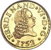 obverse of 1/2 Escudo - Fernando VI (1748 - 1759) coin with KM# 378 from Spain.