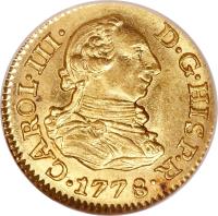 obverse of 1/2 Escudo - Carlos III (1772 - 1785) coin with KM# 415 from Spain.