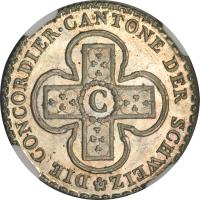 reverse of 5 Batzen (1826) coin with KM# 196 from Swiss cantons. Inscription: DIE CONCORDIER · CANTONE DER SCHWEIZ C