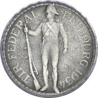 reverse of 5 Francs - Shooting Festival (1934) coin with X# S18 from Switzerland. Inscription: TIR FEDERAL	FRIBOURG 1934