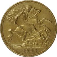 reverse of 1/2 Sovereign - Edward VII (1902 - 1910) coin with KM# 804 from United Kingdom. Inscription: 1902 B.P.