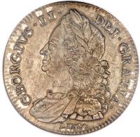 obverse of 1/2 Crown - George II (1743 - 1751) coin with KM# 584 from United Kingdom. Inscription: GEORGIUS · II · DEI · GRATIA ·