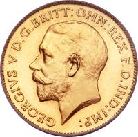 obverse of 1/2 Sovereign - George V (1911 - 1915) coin with KM# 819 from United Kingdom. Inscription: GEORGIVS V D.G.BRITT:OMN:REX F.D.IND:IMP: