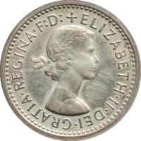 obverse of 3 Pence - Elizabeth II - Maundy Coinage; 1'st Portrait (1954 - 2012) coin with KM# 901 from United Kingdom. Inscription: + ELIZABETH · II · DEI · GRATIA · REGINA · F:D: