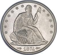 obverse of 1/2 Dollar - Seated Liberty Half Dollar; With date arrows (1873 - 1874) coin with KM# 107 from United States. Inscription: <-1873->