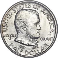 obverse of 1/2 Dollar - Ulysses S. Grant (1922) coin with KM# 151 from United States. Inscription: UNITED STATES OF AMERICA ULYSSES .S. GRANT 1822 1922 HALF DOLLAR