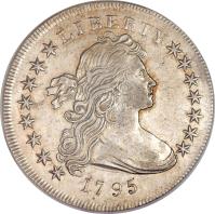 obverse of 1 Dollar - Draped Bust Dollar; Small eagle (1795 - 1798) coin with KM# 18 from United States. Inscription: LIBERTY 1795