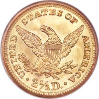 reverse of 2 1/2 Dollars - Coronet Head Quarter Eagle (1840 - 1907) coin with KM# 72 from United States. Inscription: · UNITED STATES OF AMERICA 2½ ·