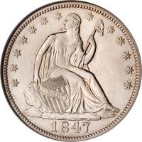 obverse of 1/2 Dollar - Seated Liberty Half Dollar (1839 - 1853) coin with KM# 68 from United States.