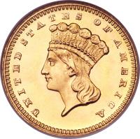 obverse of 1 Dollar - Large Indian Head; Type 3 (1856 - 1889) coin with KM# 86 from United States. Inscription: UNITED STATES OF AMERICA LIBERTY