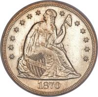 obverse of 1 Dollar - Seated Liberty (1866 - 1873) coin with KM# 100 from United States. Inscription: 1870