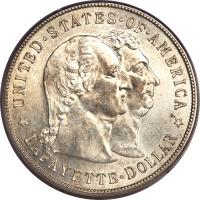 obverse of 1 Dollar - Lafayette (1900) coin with KM# 118 from United States. Inscription: * UNITED STATES OF AMERICA * LAFAYETTE . DOLLAR