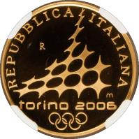 obverse of 20 Euro - Torino Olympic Games (2005) coin with KM# 267 from Italy. Inscription: REPUBLICA ITALIANA torino 2006 R m