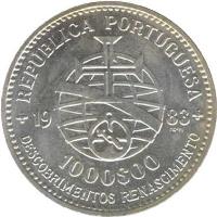 obverse of 1000 Escudos - XVII European Art Exhibition (1983) coin with KM# 622 from Portugal.