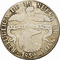 obverse of 8 Reales - Culebrilla (1839 - 1846) coin with KM# 98 from Colombia. Inscription: REPUBLICA DE LA NUEVA GRANADA