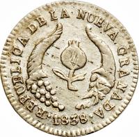 obverse of 1/2 Real (1838 - 1848) coin with KM# 96 from Colombia.