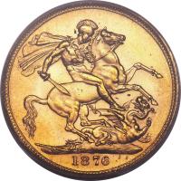 reverse of 1 Sovereign - Victoria (1871 - 1887) coin with KM# 7 from Australia. Inscription: 1876 B.P.