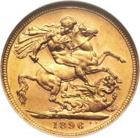 reverse of 1 Sovereign - Victoria (1893 - 1901) coin with KM# 13 from Australia. Inscription: 1896 B.P.