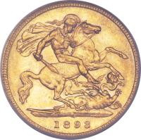 reverse of 1/2 Sovereign - Victoria (1893 - 1901) coin with KM# 12 from Australia. Inscription: 1893